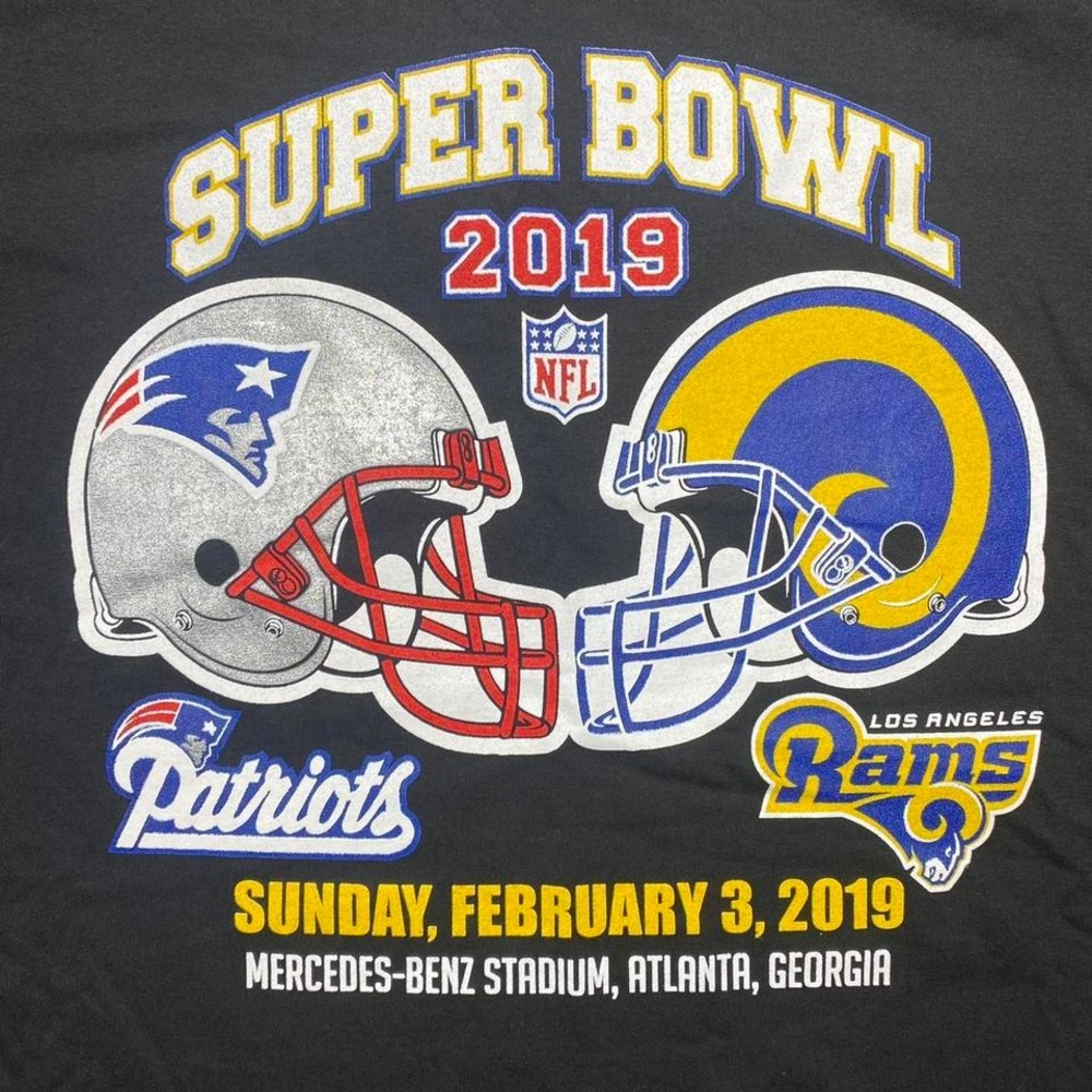2019 Super Bowl Rams vs Patriots football shirt